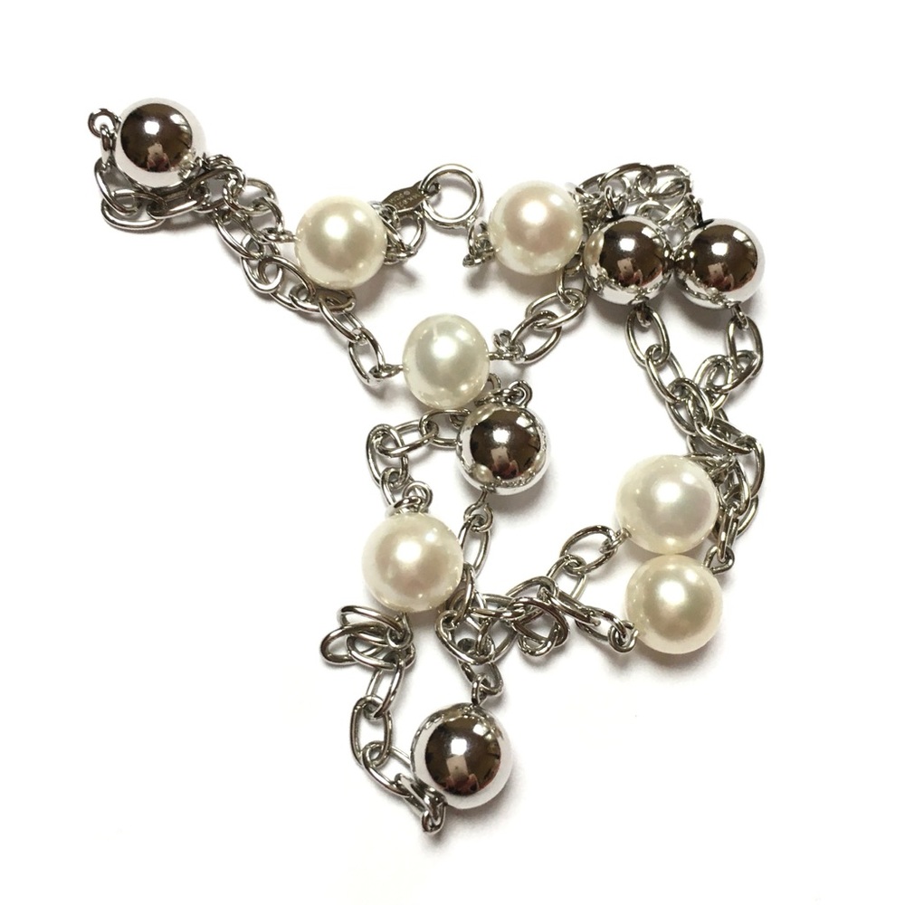EPIPHANY Necklace Sterling and Pearl Beaded Chain Stations 18” V.GOOD CONDITION